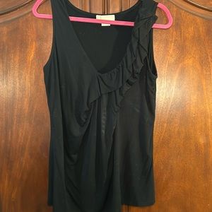 Michael Kors Black Tank Top w/V-Neck & Ruffle - XL